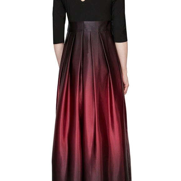 SLNY Black, Purple and Red ombré Pleated Tiered Gown - Picture 3 of 13